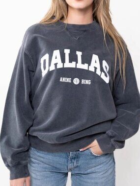Anine Bing Dallas Logo Crewneck Sweatshirt Charcoal Gray